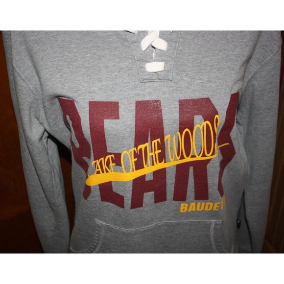 Women's Gray Sweat Shirt Sz Large Bears Lake of the Woods Baudette Tie Front GUC - Picture 2 of 6